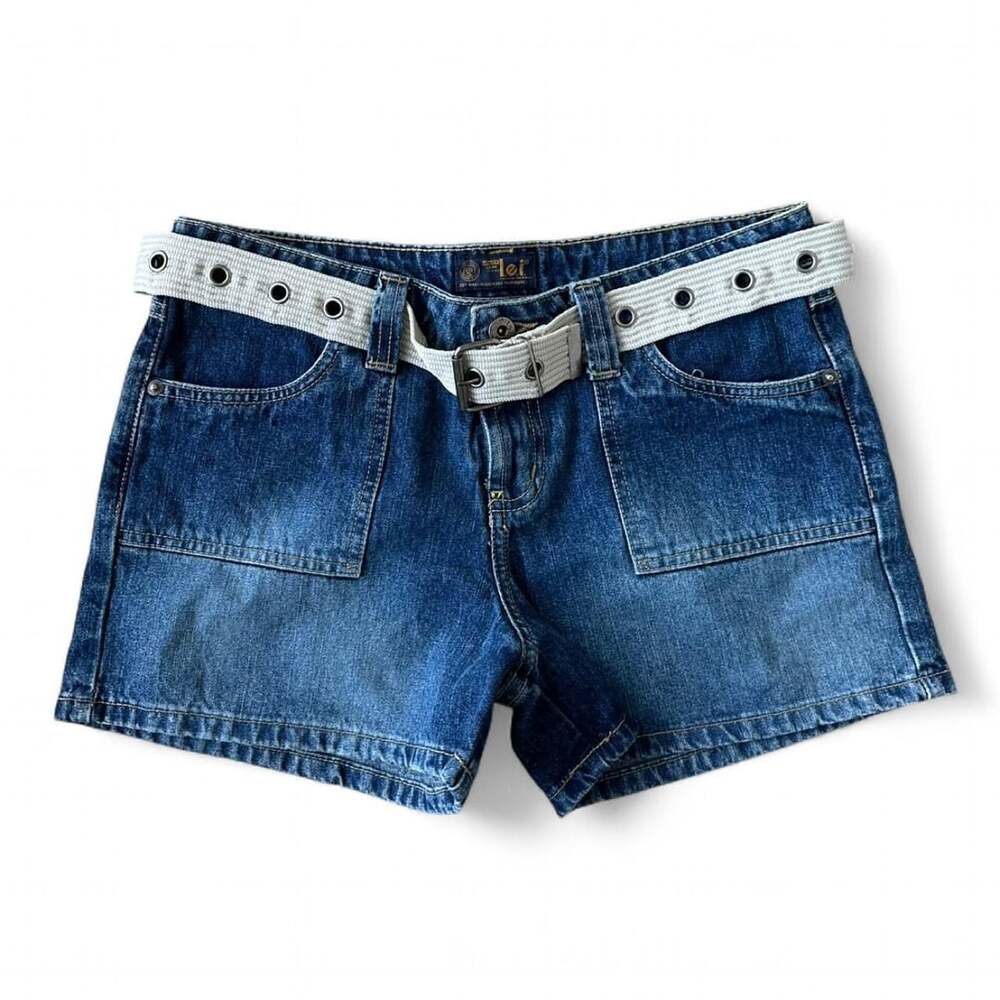 Y2K LEI Low‑Rise Denim Mini Shorts w/ Belt – Size 9
